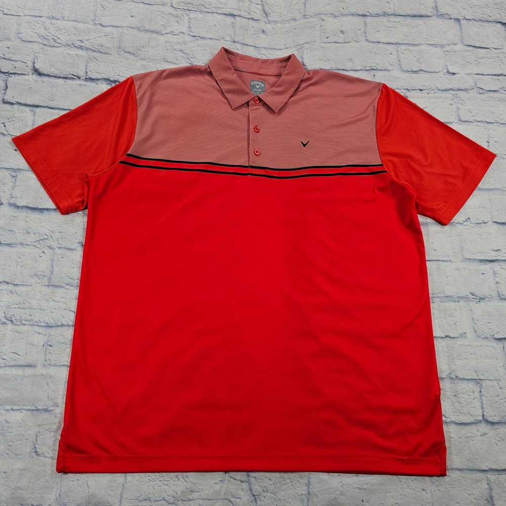 Callaway Polo Shirt MENS XL Red Striped Opti-Dri Golf Performance Activewear